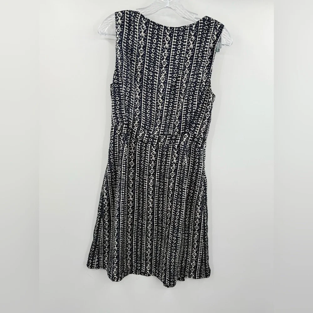 Tory Burch Women's 100% Silk Faux Wrap V-Neck Dress Navy/Cream Size‎ 4